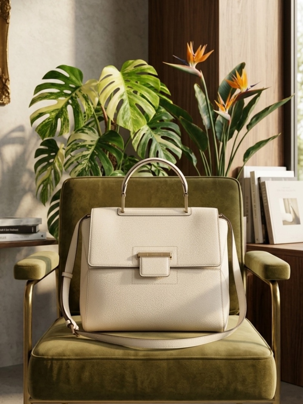 FURLA Artesia Off White Pebbled Leather Medium Satchel/Shoulder/Crossbody Bag